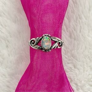 Vintage Sterling Silver Natural Opal Ring Art Nouveau Swirl Size 5.5
